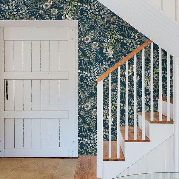 full-bloom-navy-navy-floral-wallpaper-york-wallcoverings-2821-12902 - York Wallpaper Wallpaper