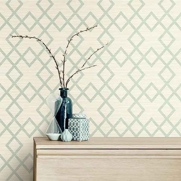 Vana Seafoam Woven Diamond Wallpaper - York Wallcoverings - 2765-BW40404 - York Wallcoverings Wallpaper