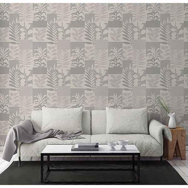 Hammons Silver Block Botanical Wallpaper - York Wallcoverings - 2814-M1383 - York Wallcoverings Wallpaper