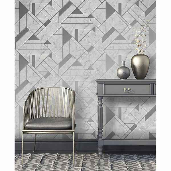 Gulliver Silver Marble Geometric Wallpaper - York Wallcoverings - 2834-M1467 - York Wallcoverings Wallpaper