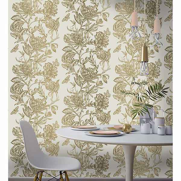 Marquis Gold Floral Wallpaper - York Wallcoverings - 2834-M1474 - York Wallcoverings Wallpaper