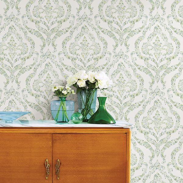 featherton-light-green-floral-damask-wallpaper-york-wallcoverings-2901-25404 - York Wallcoverings Wallpaper