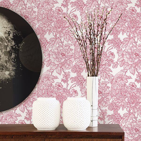 birds-of-paradise-breeze-red-floral-wallpaper-york-wallcoverings-2901-25410 - York Wallcoverings Wallpaper