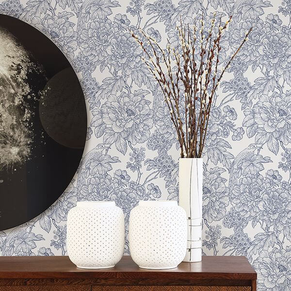 birds-of-paradise-breeze-blue-floral-wallpaper-york-wallcoverings-2901-25411 - York Wallcoverings Wallpaper