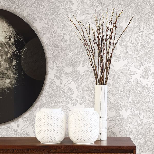 birds-of-paradise-breeze-grey-floral-wallpaper-york-wallcoverings-2901-25412 - York Wallcoverings Papel pintado