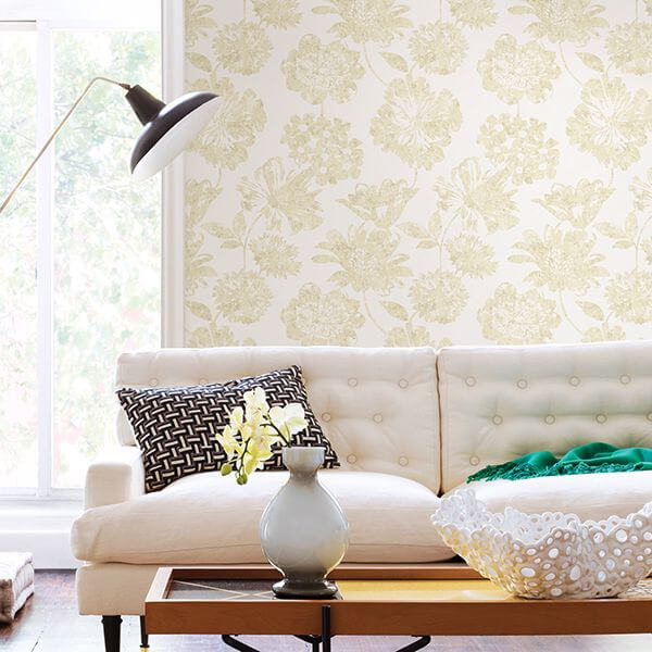 folia-beige-floral-wallpaper-york-wallcoverings-2901-25417 - York Wallcoverings Wallpaper