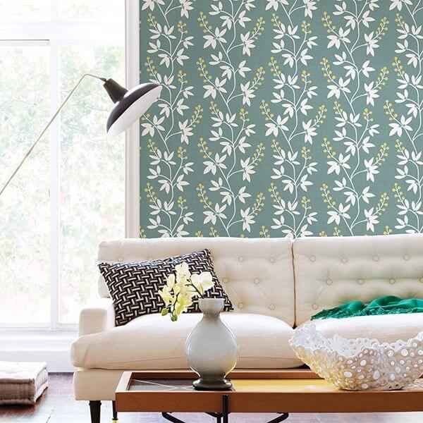 Linnea Elsa Teal Botanical Trail Wallpaper - York Wallcoverings - 2901-25440 - York Wallcoverings Wallpaper