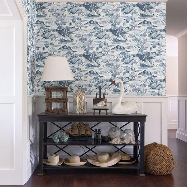 joy-de-vie-blue-toile-wallpaper-york-wallcoverings-2901-87507 - York Wallcoverings Wallpaper
