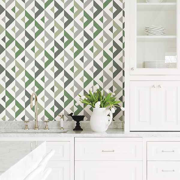 Seesaw Green Geometric Faux Linen Wallpaper - York Wallcoverings - 2902-25543 - York Wallcoverings Wallpaper