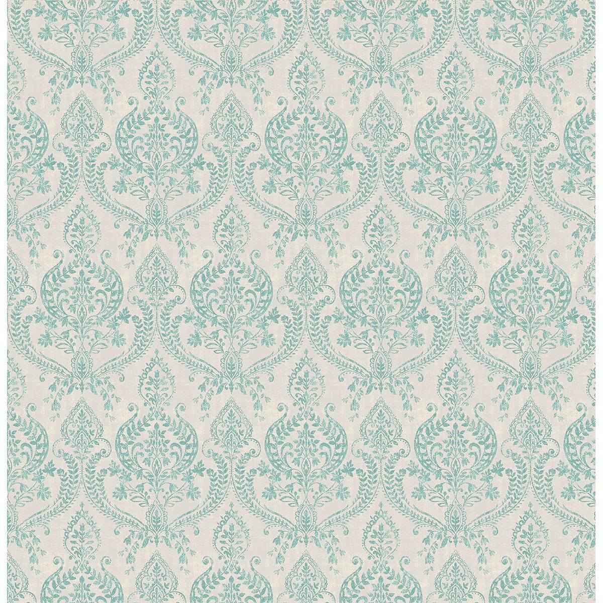 Waverly Turquoise Petite Damask Wallpaper - York Wallcoverings - 1014-001819