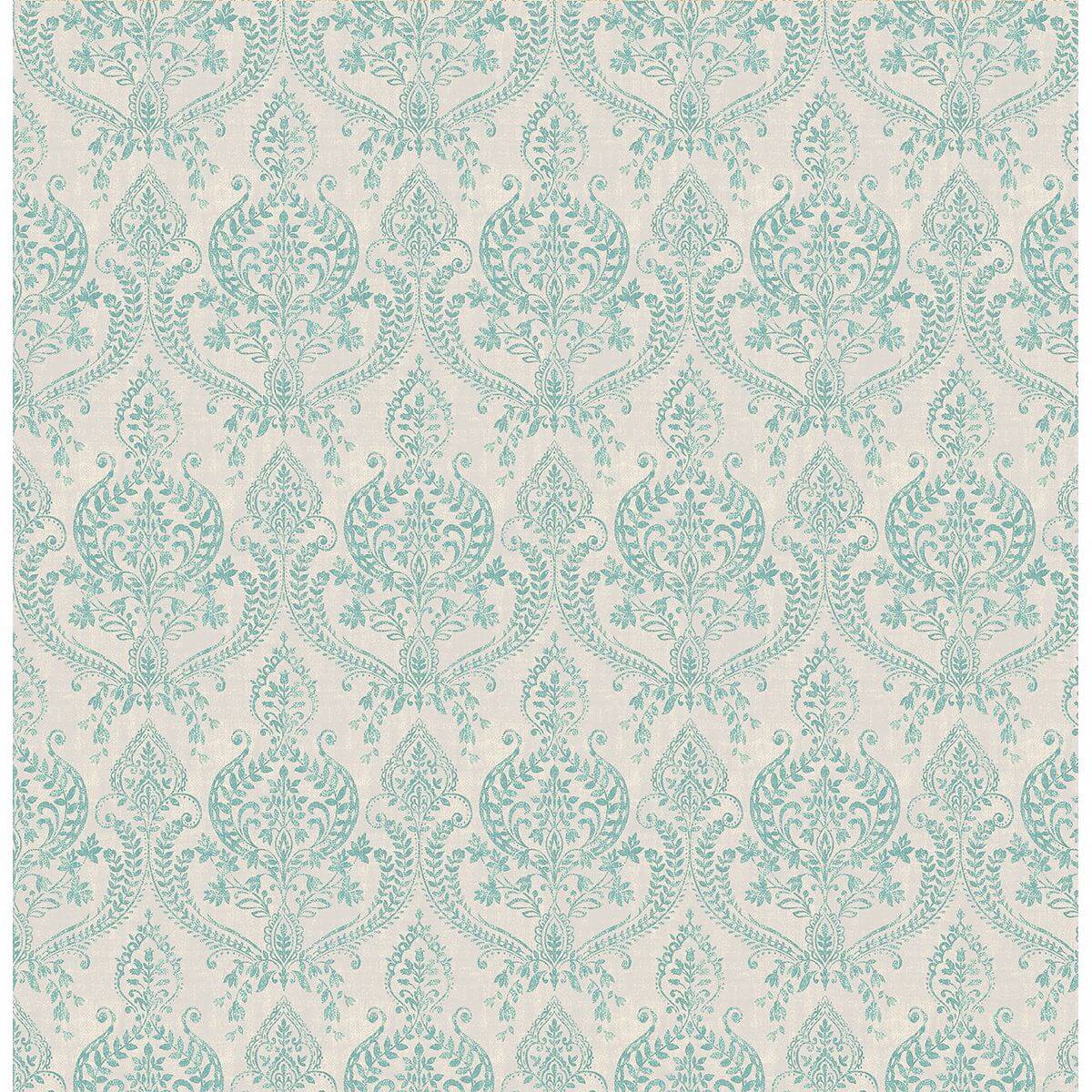 waverly-turquoise-petite-damask-wallpaper-york-wallcoverings-1014-001819 - York Wallcoverings Papel pintado
