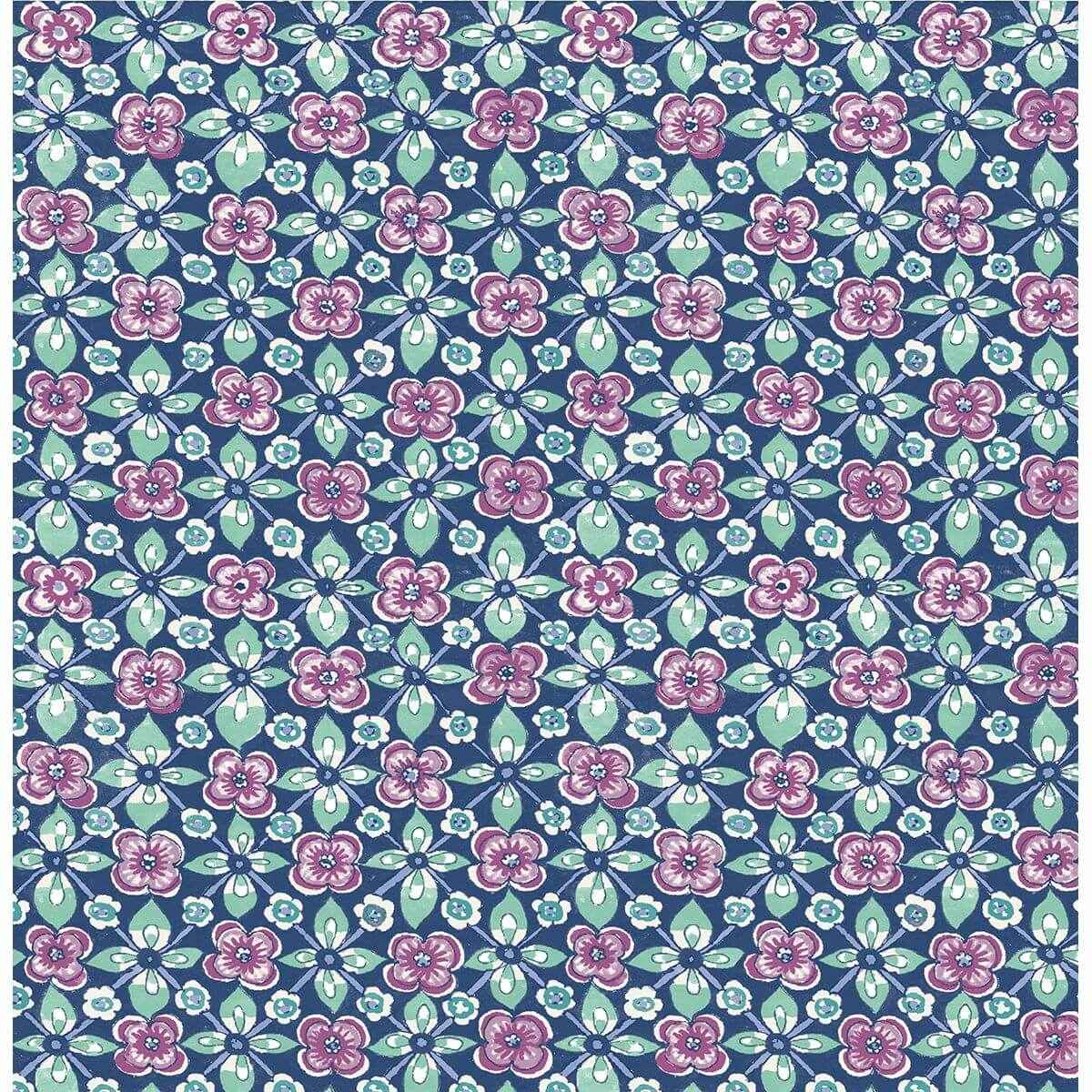 Free Spirit Indigo Floral Wallpaper - York Wallcoverings - 1014-001822