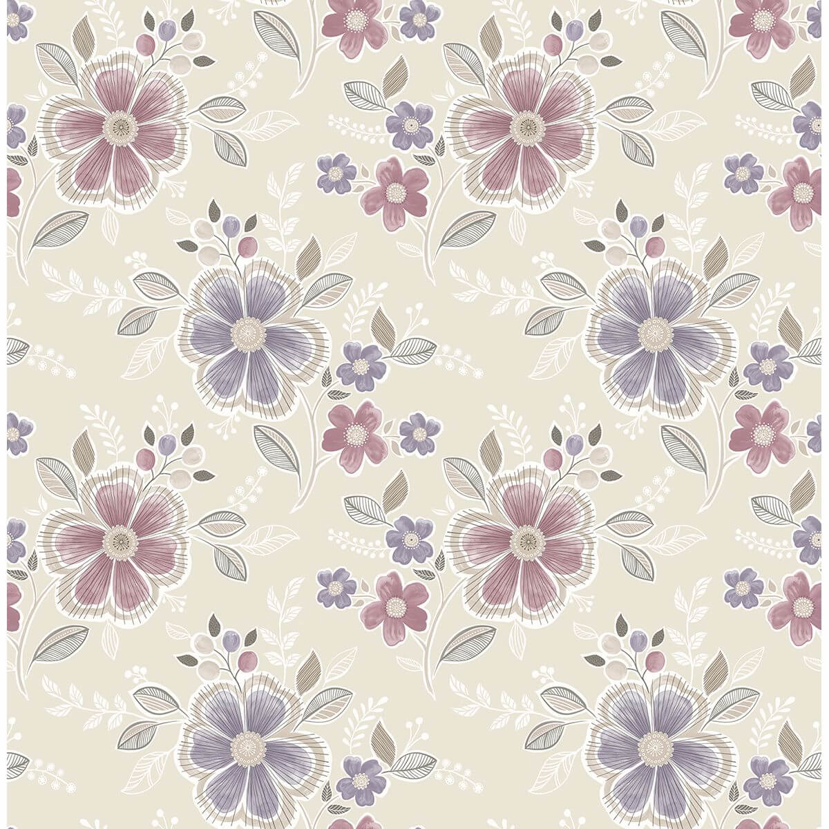 chloe-purple-floral-wallpaper-york-wallcoverings-2657-22203 - York Wallcoverings Papel pintado