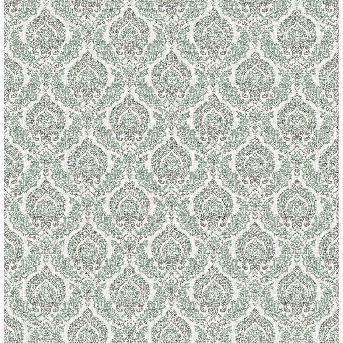 Lulu Dark Green Damask Wallpaper - York Wallcoverings - 2657-22229 - York Wallcoverings Wallpaper