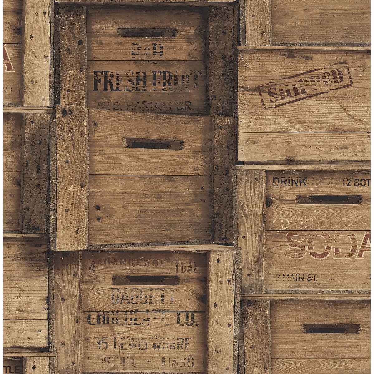 Brown Wood Crates Wallpaper - York Wallcoverings - 2701-22348