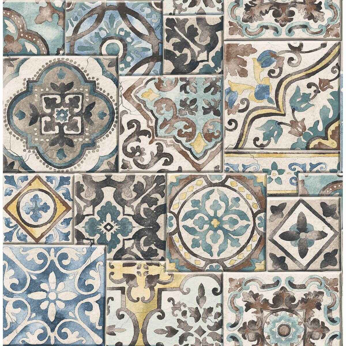 Teal Marrakesh Tiles Wallpaper - York Wallcoverings - 2701-22315