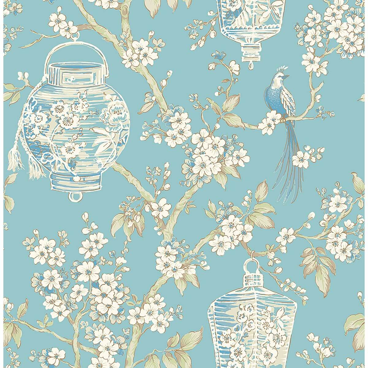 serenity-turquoise-lanterns-wallpaper-york-wallcoverings-2702-22759 - York Wallcoverings Papel pintado
