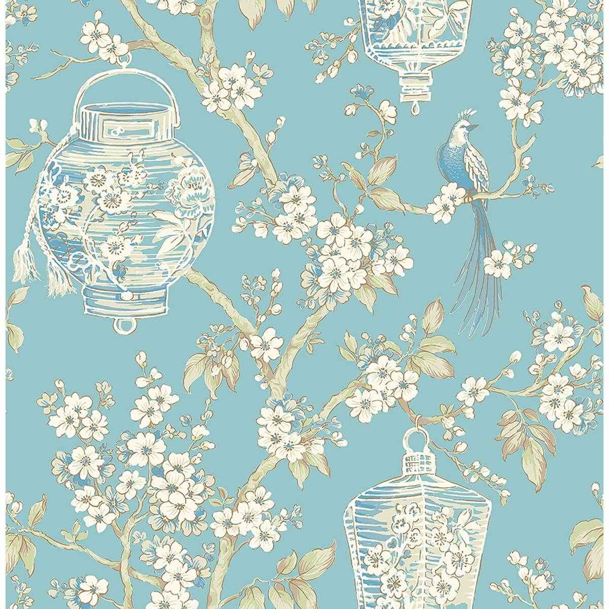 Serenity Turquoise Lanterns Wallpaper - York Wallcoverings - 2702-22759 - York Wallcoverings Wallpaper