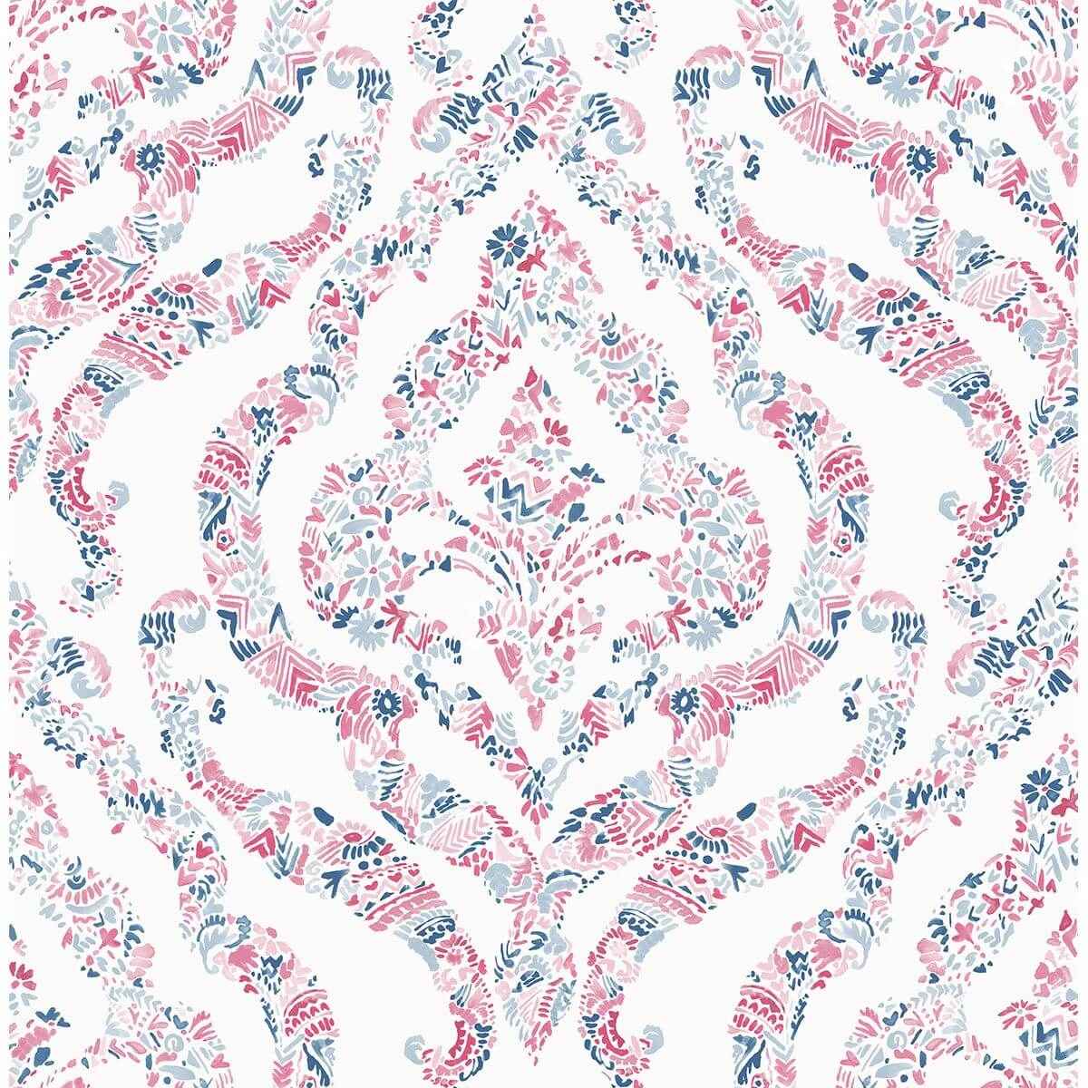 Featherton Coral Floral Damask Wallpaper - York Wallcoverings - 2901-25400 - York Wallcoverings Wallpaper