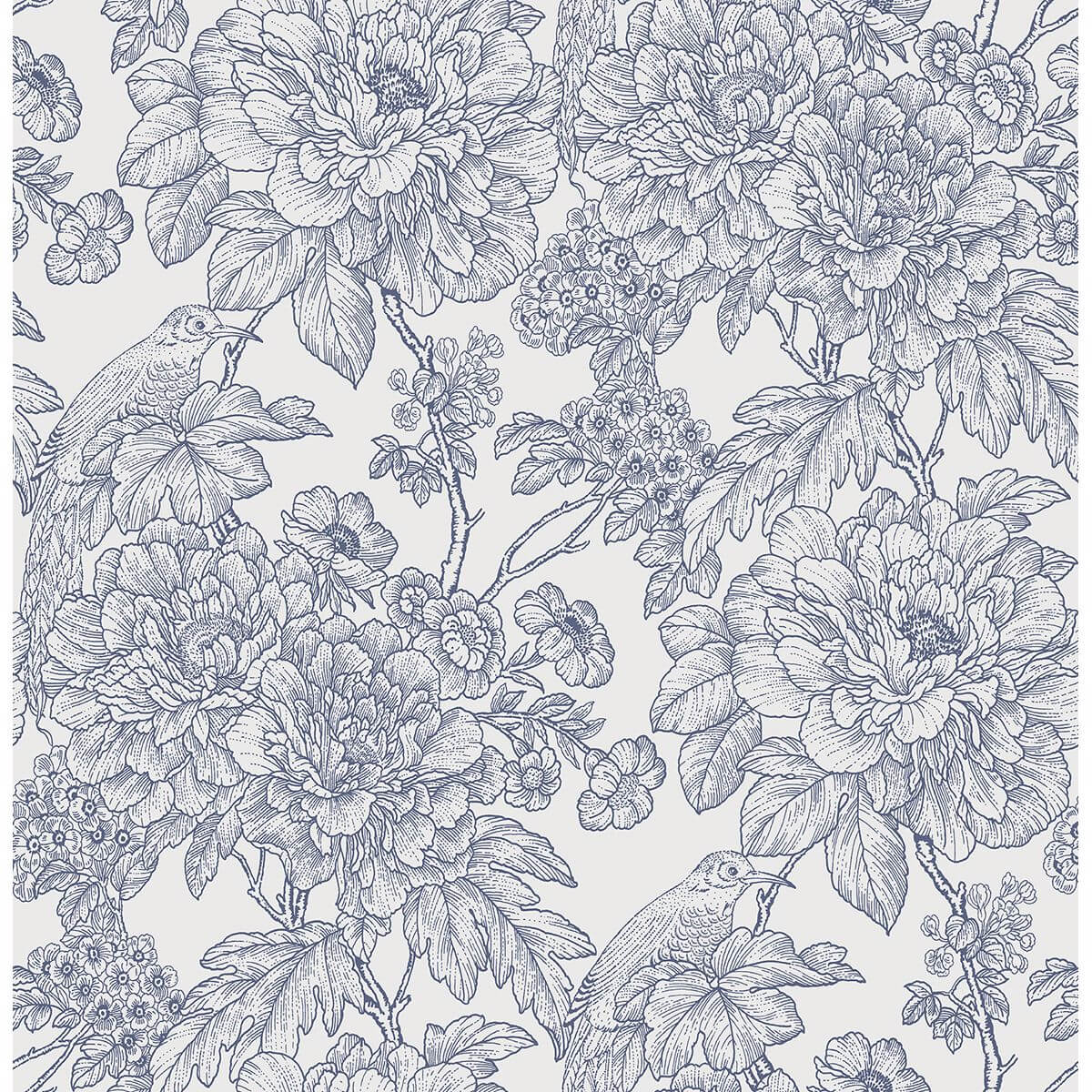 birds-of-paradise-breeze-blue-floral-wallpaper-york-wallcoverings-2901-25411 - York Wallcoverings Wallpaper