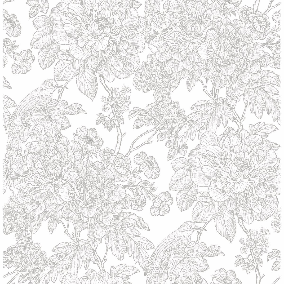 birds-of-paradise-breeze-grey-floral-wallpaper-york-wallcoverings-2901-25412 - York Wallcoverings Papel pintado