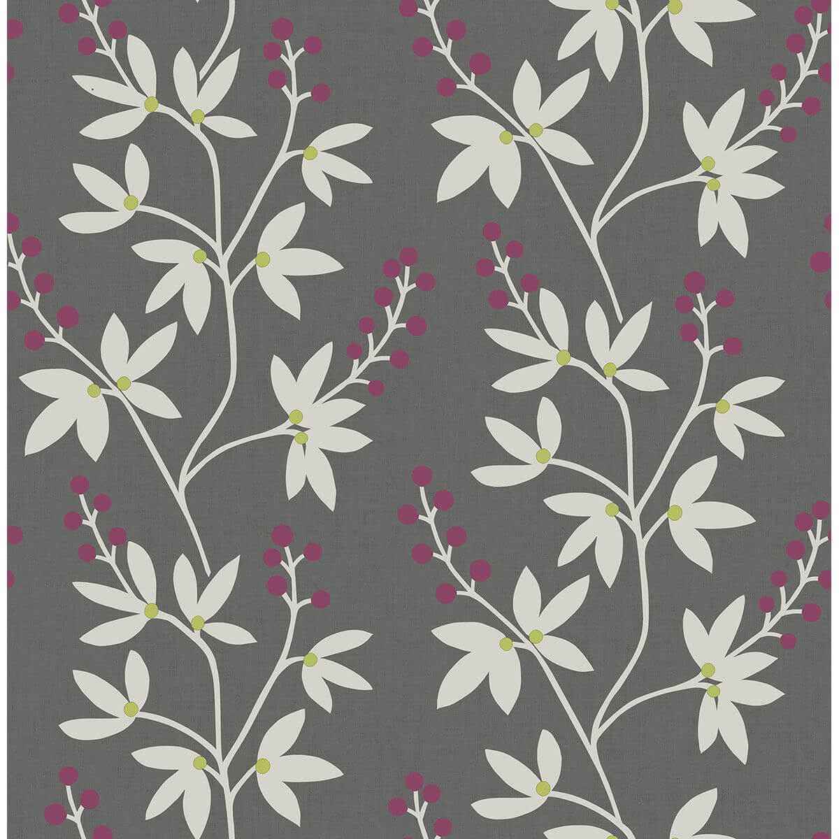 Linnea Elsa Charcoal Botanical Trail Wallpaper - York Wallcoverings - 2901-25439