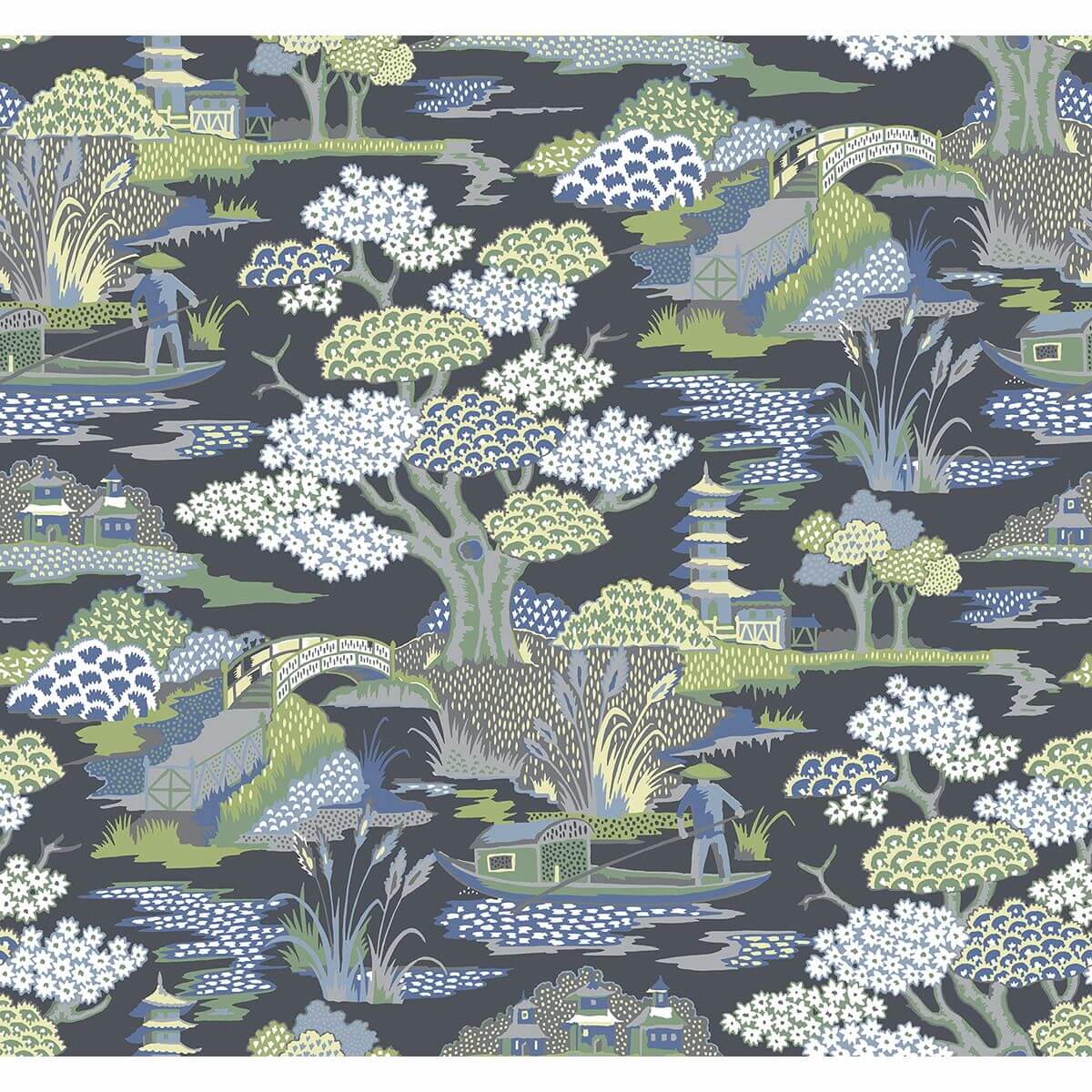 joy-de-vie-indigo-toile-wallpaper-york-wallcoverings-2901-87510 - York Wallcoverings Wallpaper