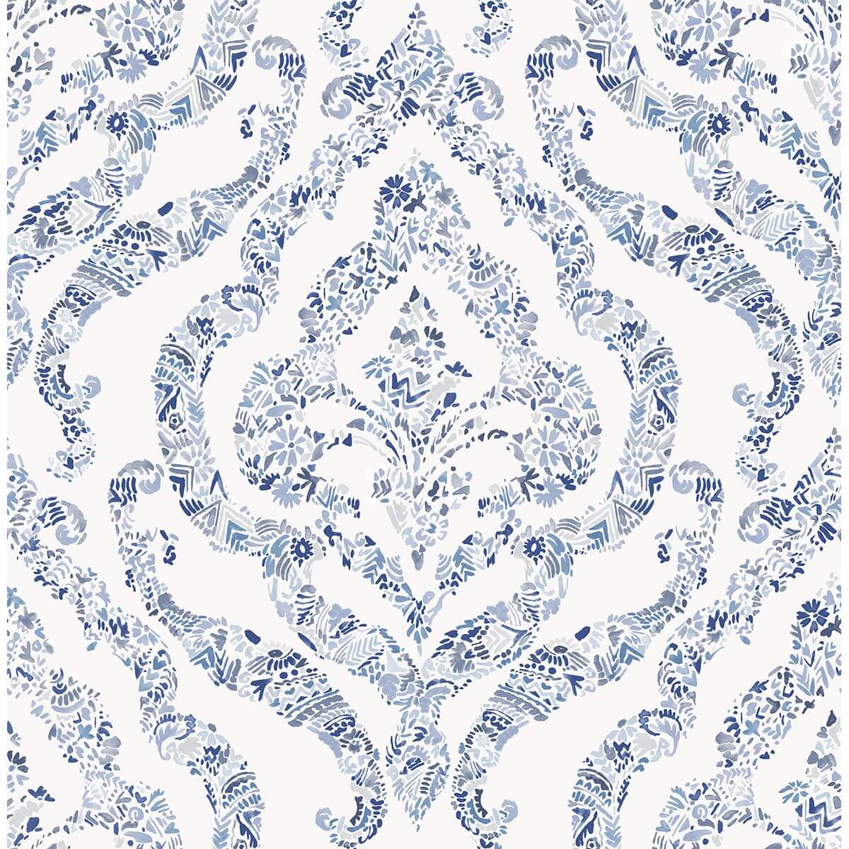 featherton-blue-floral-damask-wallpaper-york-wallcoverings-2901-25403 - York Wallcoverings Wallpaper
