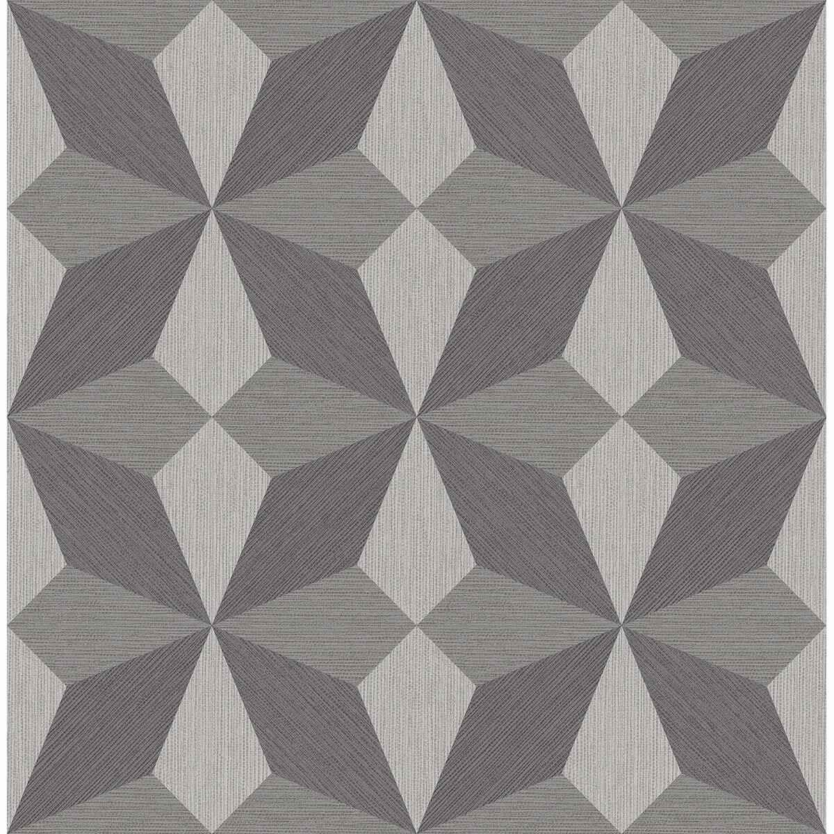 Valiant Grey Faux Grasscloth Geometric Wallpaper - York Wallcoverings - 2908-25300