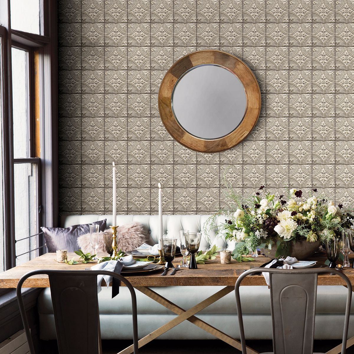 cornelius-grey-tin-ceiling-tile-wallpaper-york-wallcoverings-2922-23764 - York Wallcoverings Wallpaper