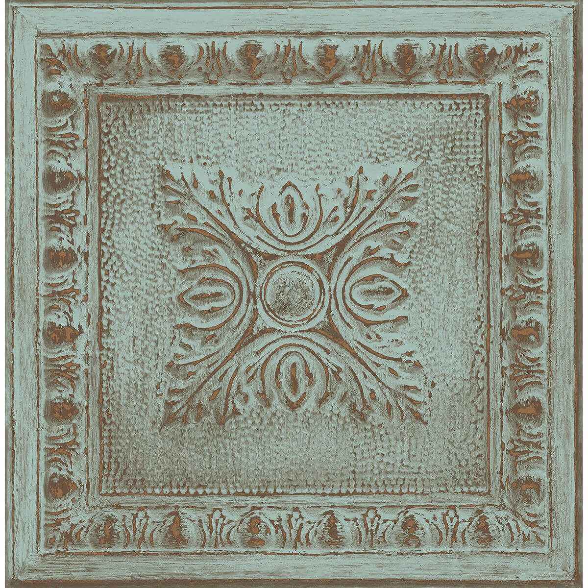 Hillman Turquoise Ornament Tin Tile Wallpaper - York Wallcoverings - 2922-24032
