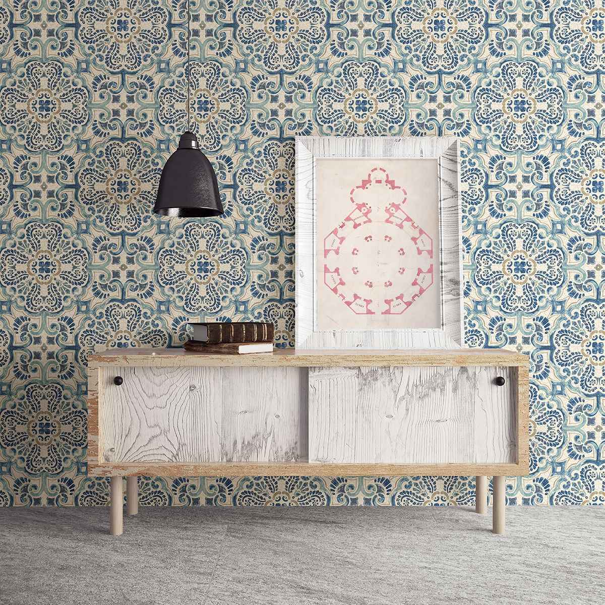 Florentine Blue Faux Tile Wallpaper - York Wallcoverings - 2922-24046 - York Wallcoverings Wallpaper