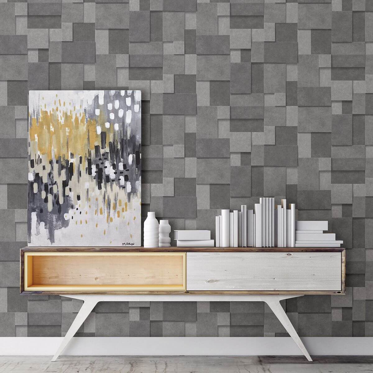 duchamp-dark-grey-metallic-squares-wallpaper-york-wallcoverings-2922-25354 - York Wallcoverings Wallpaper