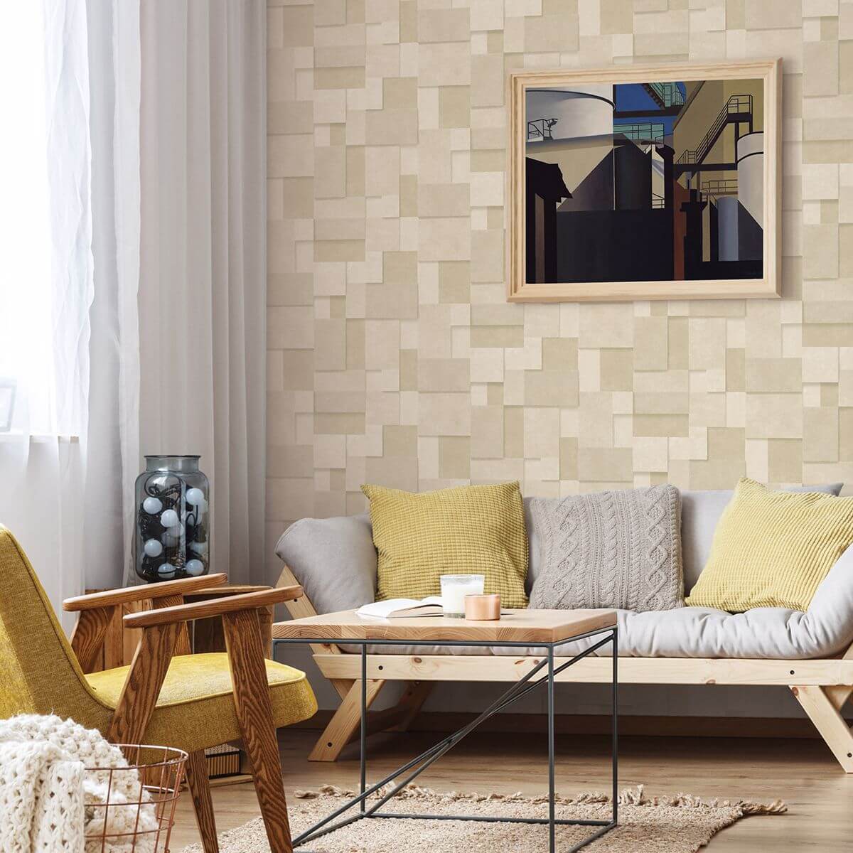 duchamp-wheat-metallic-squares-wallpaper-york-wallcoverings-2922-25355 - York Wallcoverings Wallpaper