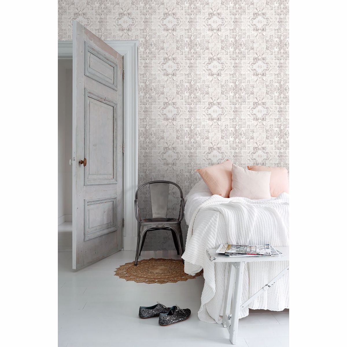 desmond-beige-distressed-medallion-wallpaper-york-wallcoverings-dd148654 - York Wallcoverings Wallpaper