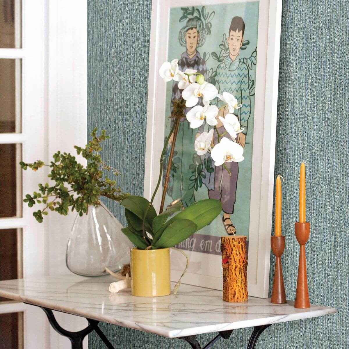 Raffia Aqua Faux Grasscloth Wallpaper - York Wallcoverings - 2861-25420 - York Wallcoverings Wallpaper