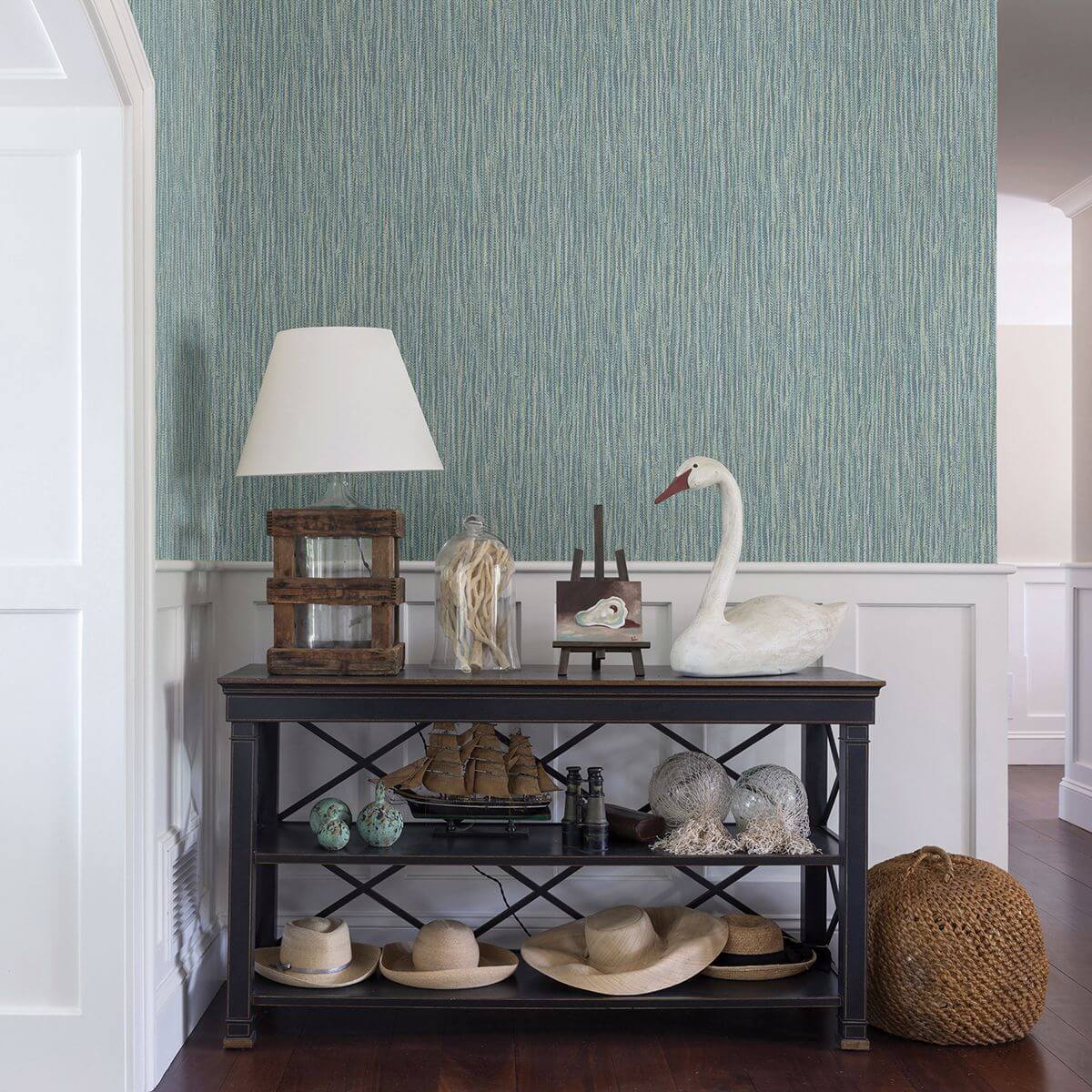 raffia-aqua-faux-grasscloth-wallpaper-york-wallcoverings-2861-25420 - York Wallcoverings Papel pintado