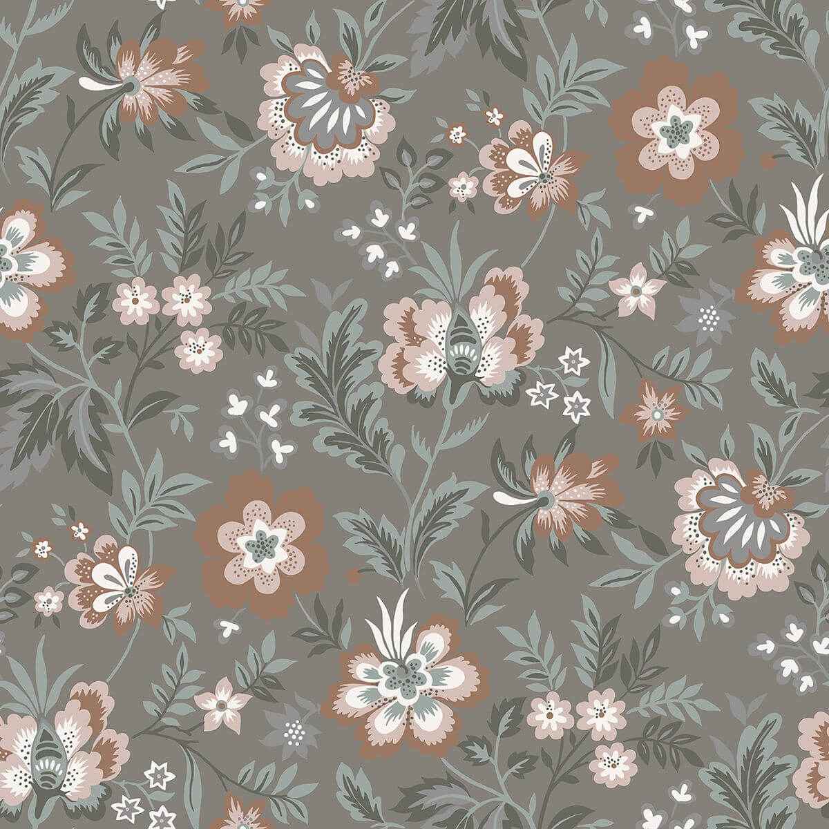 Athena Grey Floral Wallpaper - York Wallcoverings - 2948-28002
