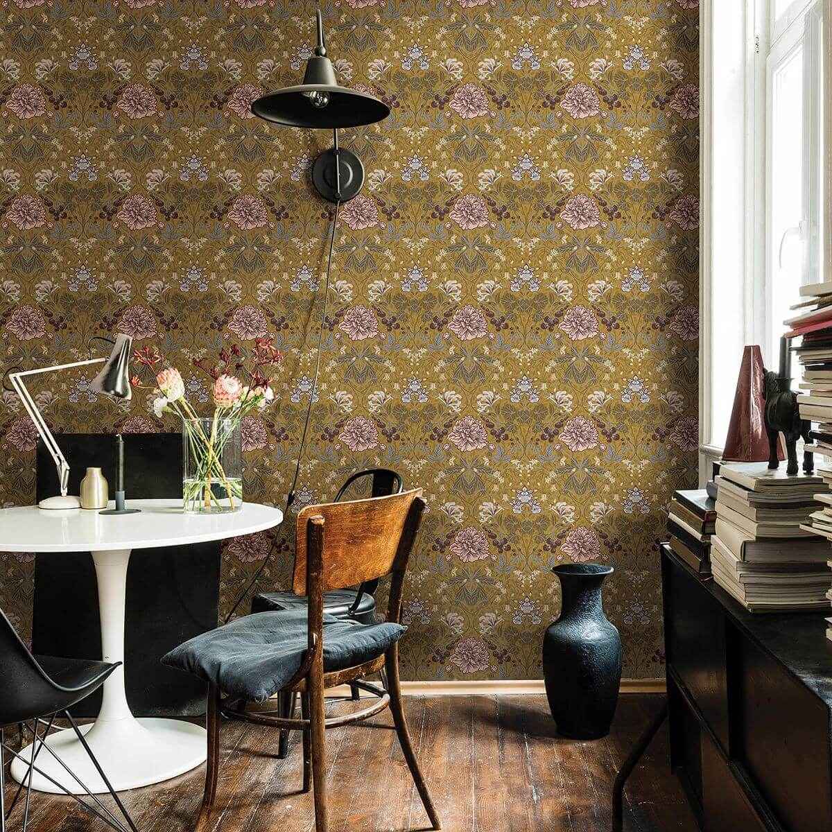 celestine-mustard-floral-wallpaper-york-wallcoverings-2948-28016 - York Wallcoverings Wallpaper