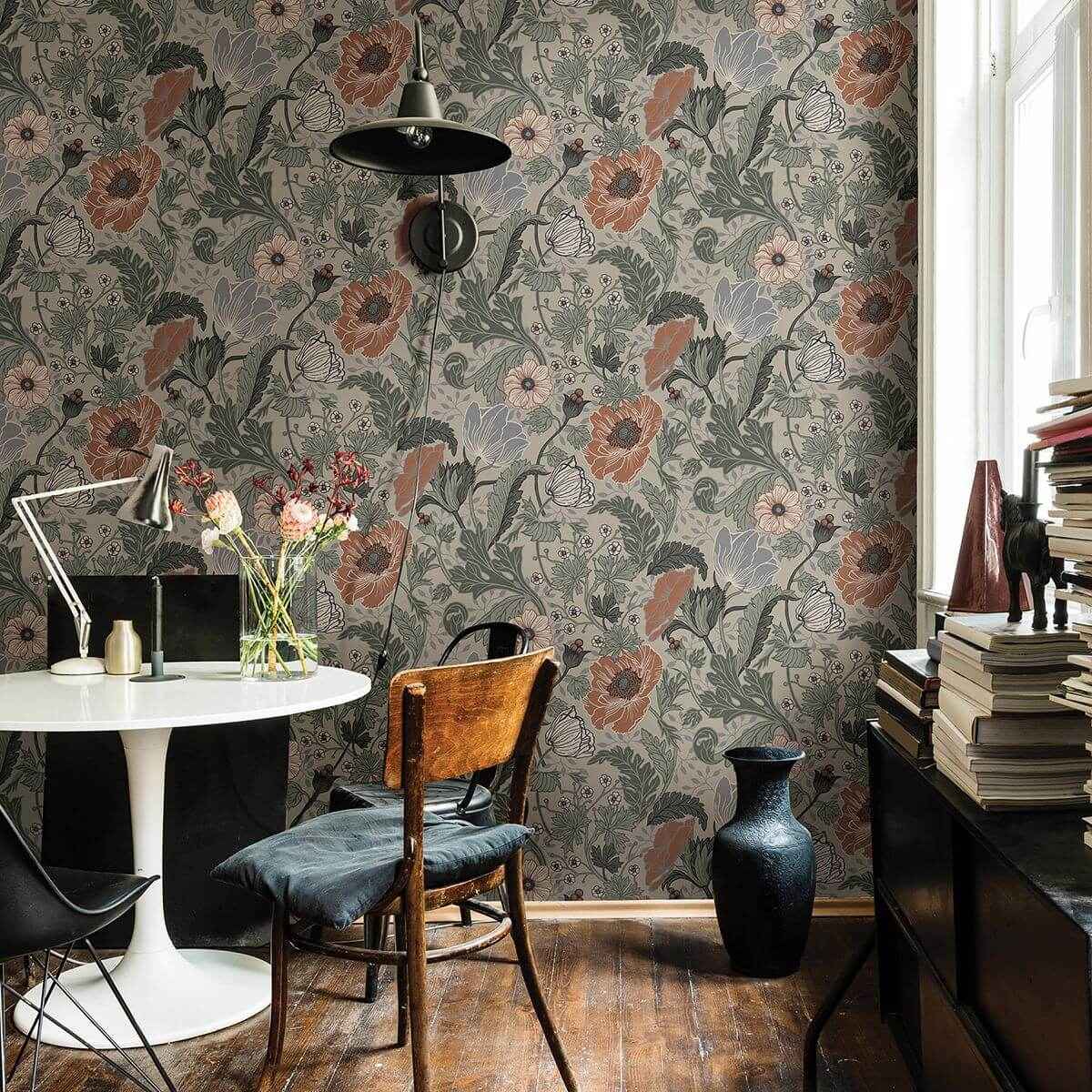 anemone-grey-floral-wallpaper-york-wallcoverings-2948-33001 - York Wallcoverings Wallpaper