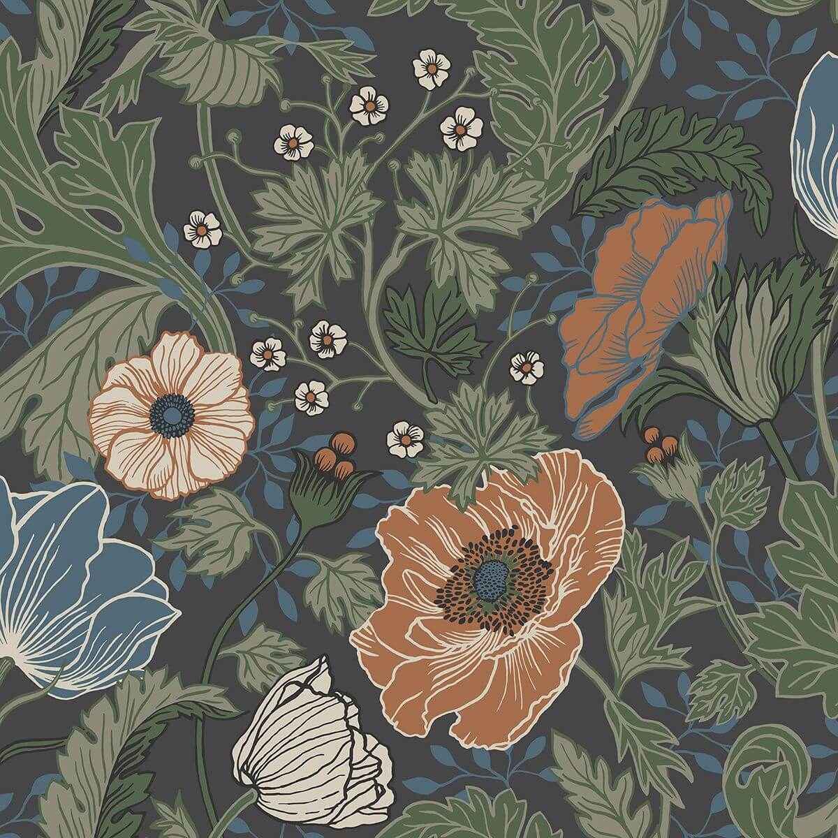 anemone-multicolor-floral-wallpaper-york-wallcoverings-2948-33003 - York Wallcoverings Wallpaper