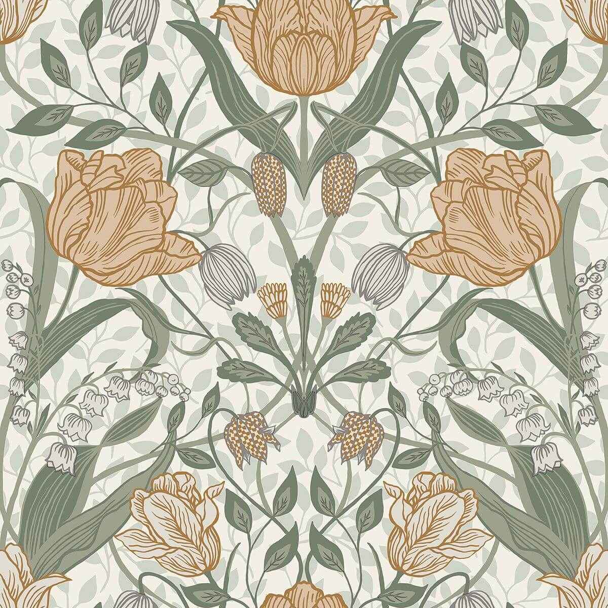 tulipa-green-floral-wallpaper-york-wallcoverings-2948-33006 - York Wallcoverings Wallpaper