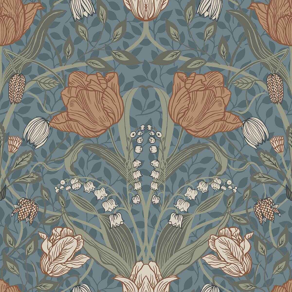 tulipa-blue-floral-wallpaper-york-wallcoverings-2948-33009 - York Wallcoverings Wallpaper