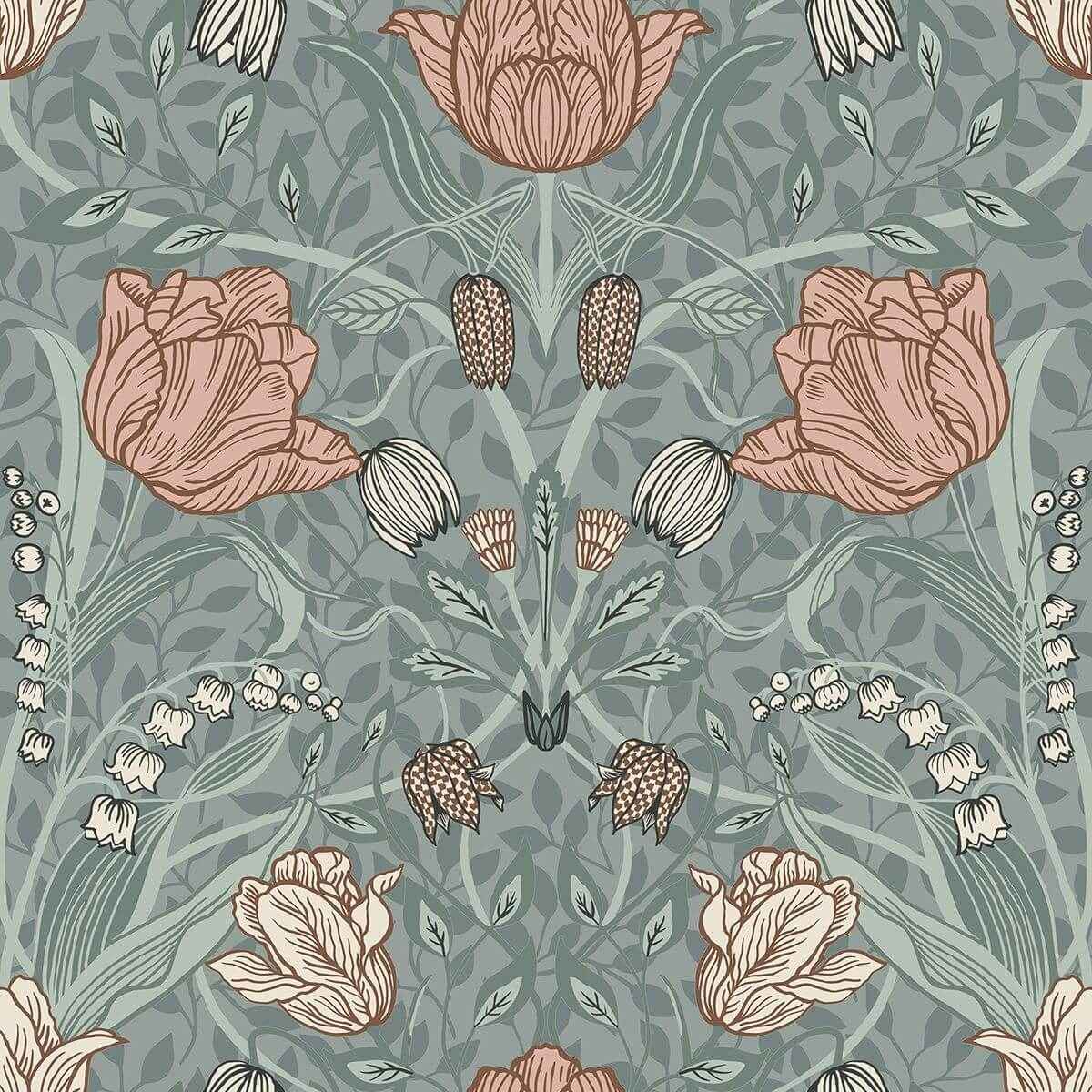Tulipa Sage Floral Wallpaper - York Wallcoverings - 2948-33010 - York Wallcoverings Wallpaper