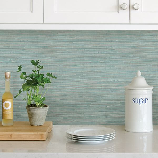 tibetan-grasscloth-teal-peel-and-stick-wallpaper-york-wallcoverings-nus3337 - York Wallcoverings Wallpaper