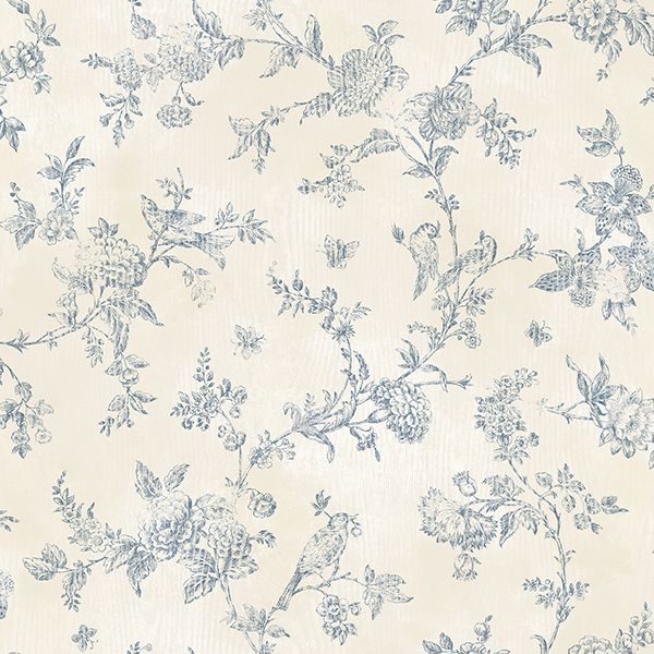 french-nightingale-blue-trail-wallpaper-york-wallcoverings-2904-02192 - York Wallpaper Wallpaper