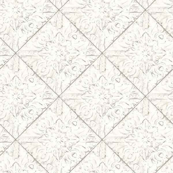 Brandi White Tin Tile Wallpaper - York Wallcoverings - 2904-13091 - York Wallcoverings Wallpaper