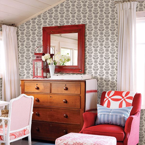 dolly-dark-brown-folk-floral-wallpaper-york-wallcoverings-2904-13511 - York Wallpaper Wallpaper