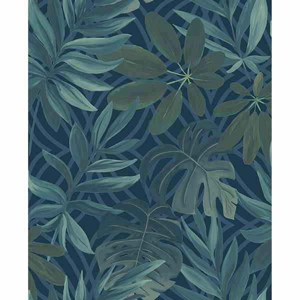 Nocturnum Dark Blue Leaves Wallpaper - York Wallcoverings - 2904-24201 - York Wallcoverings Wallpaper
