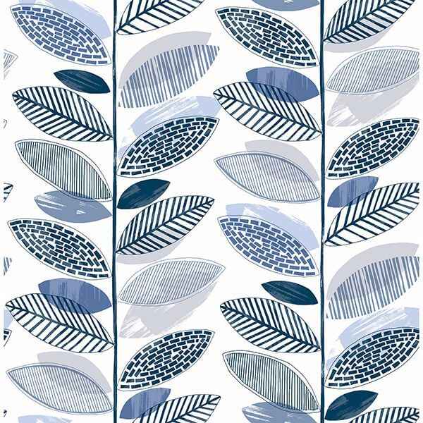 Nyssa Blue Leaves Wallpaper - York Wallcoverings - 2904-25682 - York Wallcoverings Wallpaper